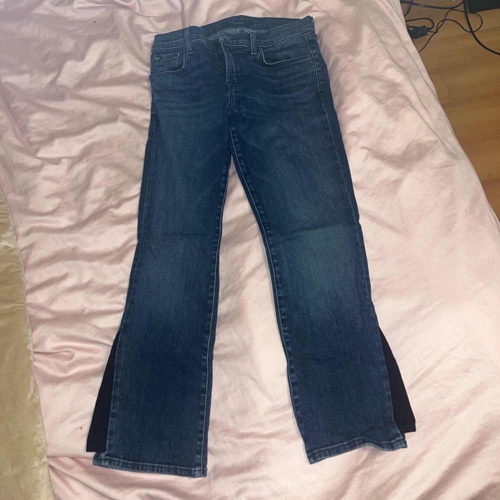 J. Crew Belena “Dark Torrent” wash mid rise bootcut/flare cropped denim jeans